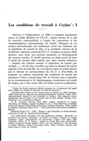 Les conditions de travail à Ceylan: I