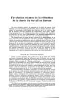 L'évolution récente de la réduction de la durée du travail en Europe