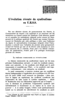 L'évolution récente du syndicalisme en U.R.S.S.