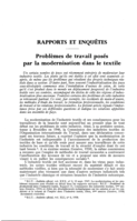 Problèmes de travail posés par la modernisation dans le textile