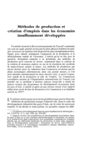 Méthodes de production et création d'emplois dans les économies insuffisamment développées