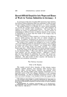 Recent official enquiries into wages and hours of work in various industries in Germany: I
