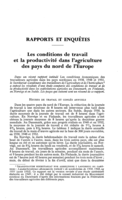 Les conditions de travail et la productivité dans l'agriculture des pays du nord de l'Europe