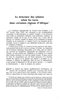 La structure des salaires selon les races dans certaines régions d'Afrique