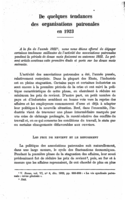 De quelques tendances des organisations patronales en 1923