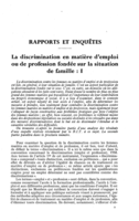 La discrimination en matière d'emploi ou de profession fondée sur la situation de famille: I