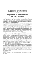 Population et main-d'oeuvre en Asie: 1950-1980