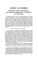 The effects of special legislation on the employment opportunities of women in the United States