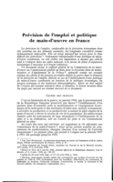 Prévision de l'emploi et politique de main-d'œuvre en France