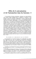 Effets de la mécanisation et de l'automation dans les bureaux: I