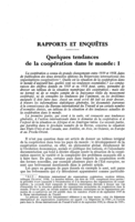 Quelques tendances de la coopération dans le monde: I