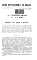 La législation sociale et la guerre: la main-d'oeuvre agricole et la guerre
