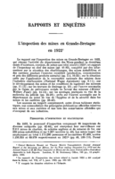 L'inspection des mines en Grande-Bretagne en 1922