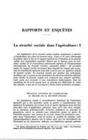 La sécurité sociale dans l'agriculture: I