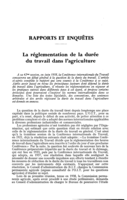 La réglementation de la durée du travail dans l'agriculture