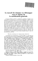 Le travail des femmes en Allemagne sous le régime de la mobilisation générale