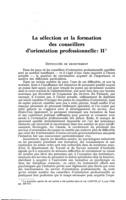 La sélection et la formation des conseillers d'orientation professionnelle: II