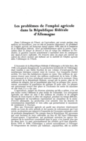 Les problèmes de l'emploi agricole dans la République fédérale d'Allemagne