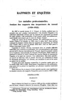 Les maladies professionnelles: analyse des rapports des inspecteurs du travail (1920-1922). [I]