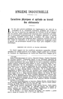 Caractères physiques et aptitude au travail des adolescents