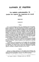 Les maladies professionnelles: II, Analyse des rapports des inspecteurs du travail (1923)
