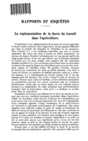 La réglementation de la durée du travail dans l'agriculture