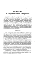 Les Pays-Bas et l'organisation de l'émigration