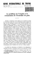 Le problème de l'emploi et la restauration de l'économie de paix