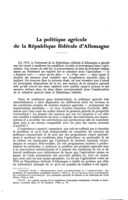 La politique agricole de la République fédérale d'Allemagne