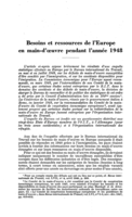Besoins et ressources de l'Europe en main-d'œuvre pendant l'année 1948
