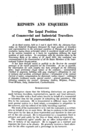 The legal position of commercial and industrial travellers and representatives: I