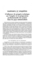 L'influence du progrès technique sur l'emploi et la préparation professionnelle des jeunes dans les pays industrialisés