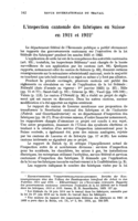 L'inspection cantonale des fabriques en Suisse en 1921 et 1922