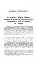 Les tendances démographiques des pays d'Europe occidentale et leurs conséquences pour le marché de l'emploi