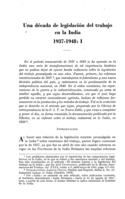 Una década de legislación del trabajo en la India: 1937-1948. I