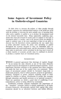 Some aspects of investment policy in underdeveloped countries