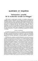 Orientation actuelle de la recherche sociale en Pologne