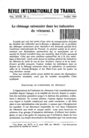 Le chômage saisonnier dans les industries du vêtement: I