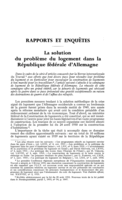 La solution du problème du logement dans la République fédérale d'Allemagne