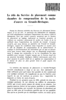 Le rôle du service de placement comme chambre de compensation de la main d'oeuvre en Grande-Bretagne