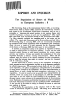 The regulation of hours of work in European industry: I