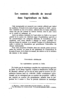 Les contrats collectifs de travail dans l'agriculture en Italie: [I]