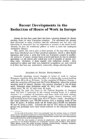 Recent developments in the reduction of hours of work in Europe