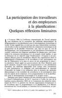 La participation des travailleurs et des employeurs à la planification: quelques réflexions liminaires
