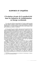 L'évolution récente de la productivité dans les industries de transformation en Europe occidentale