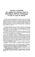 Analyse actuarielle des régimes de pensions dans la République fédérale d'Allemagne et dans le Land de Berlin