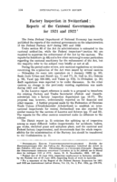 Factory inspection in Switzerland: reports of the cantonal governments for 1921 and 1922