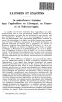 La main-d'oeuvre féminine dans l'agriculture en Allemagne, en France et en Tchécoslovaquie