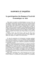 La participation des femmes à l'activité économique en Asie