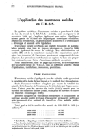 L'application des assurances sociales en U.R.S.S.